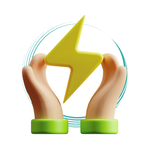 Illustration of hands supporting a lightning bolt representing electricity solutions